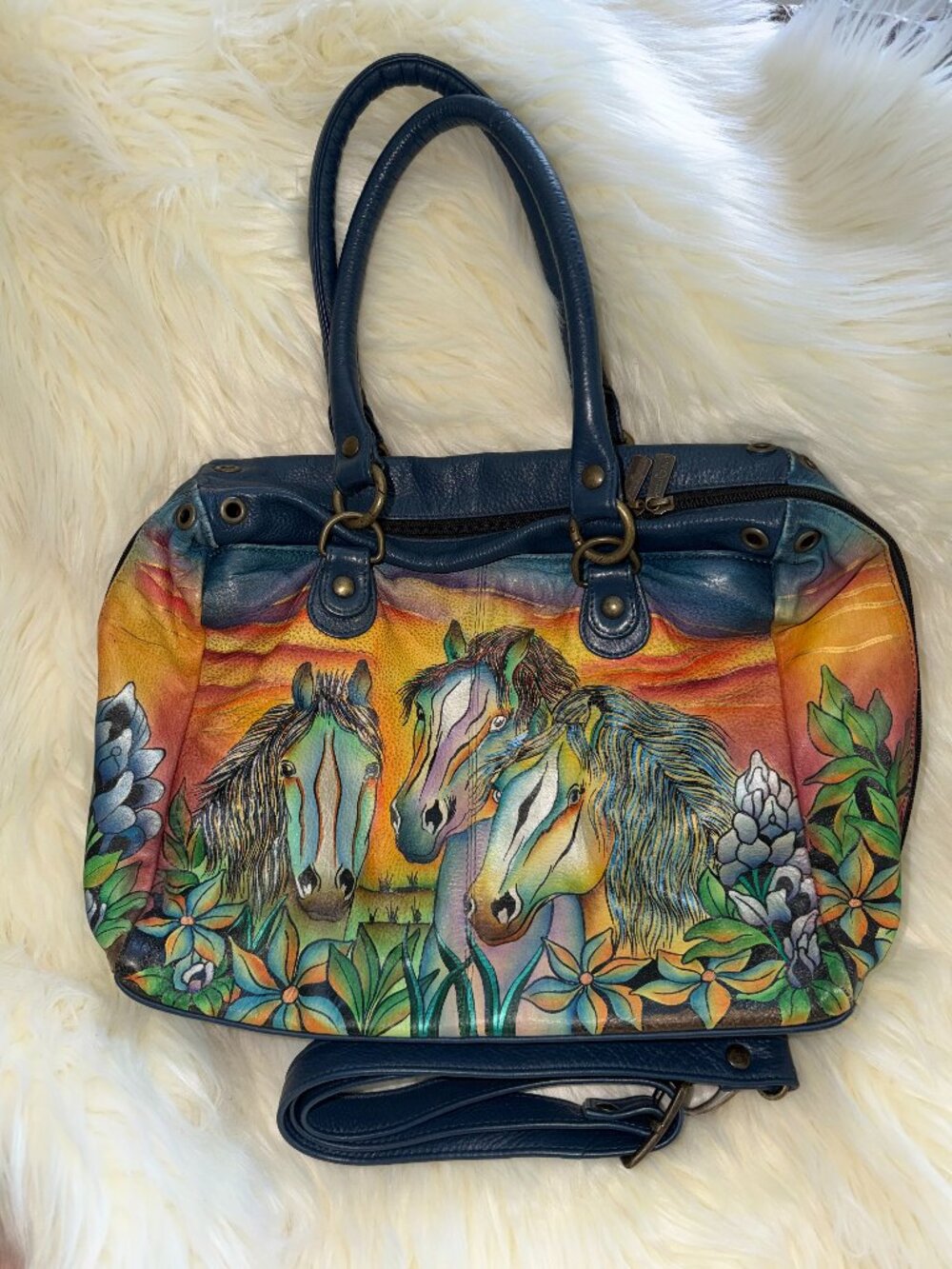 Anuscka Equine Horse Large satchel tote purse. Leather